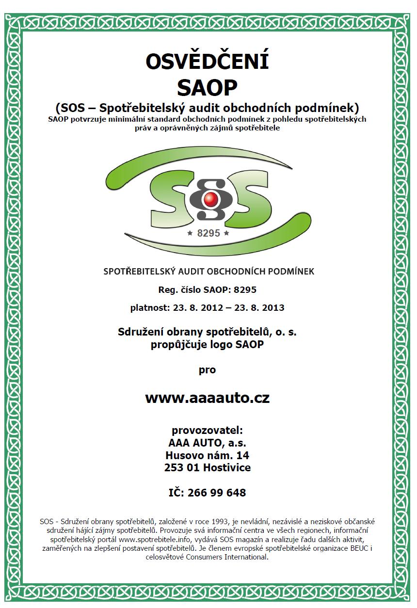Certifikát SAOP