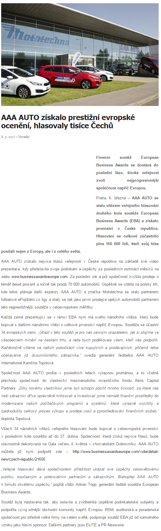 AAA AUTO získalo prestižní evropské ocenění