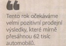Hospodářské noviny: "Tento rok očekáváme velmi pozitivní prodejní výsledky, které mírně přesáhnou 62 tisíc automobilů."